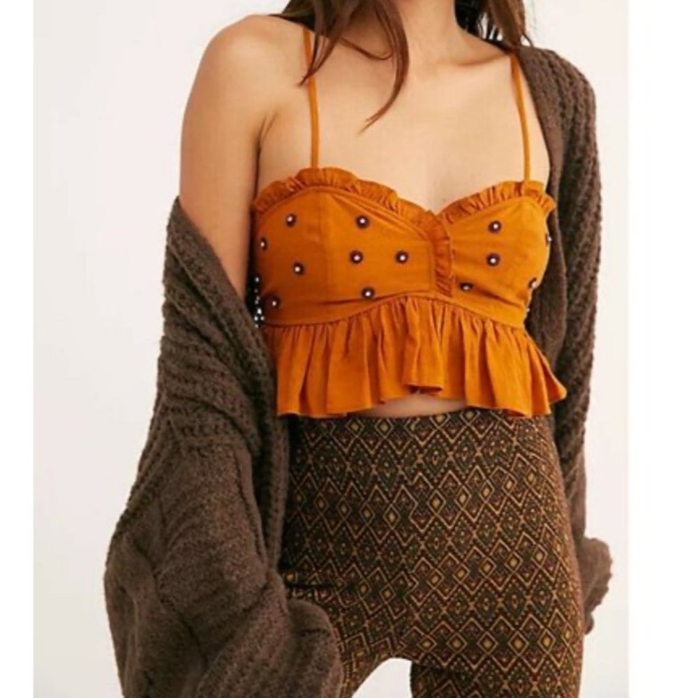 Intimately Free People On the Star Crop Ruffle Boho Cami Top Size M - Picture 1 of 5
